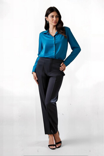 hazelin Women's Petrol Blue Lightly Flowing Satin Surface Shirt HZL22W-BD139641