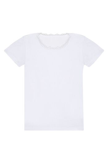 ÖZKAN underwear Özkan 42781 - 10 Pack Girl's Undershirt, Cotton, Lace Detail, Flexible and Comfortable, Short Sleeve