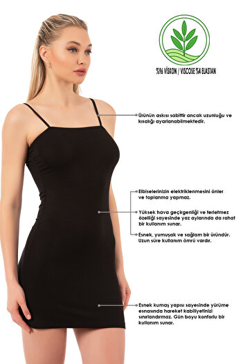 ÖZKAN underwear Özkan 7126 2 Pack Women's Viscose Fabric Black White Comfortable Flexible Soft Adjustable Strap Short D
