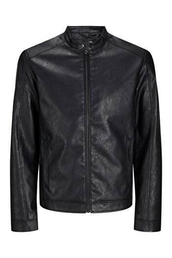 Jack & Jones JACK JONES Herren-Biker-Lederjacke in schwarzer Farbe 12261195
