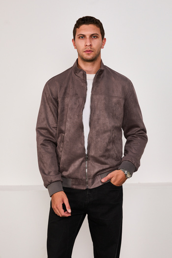 STOCX Men's Suede Fabric Zippered Bomber Jacket