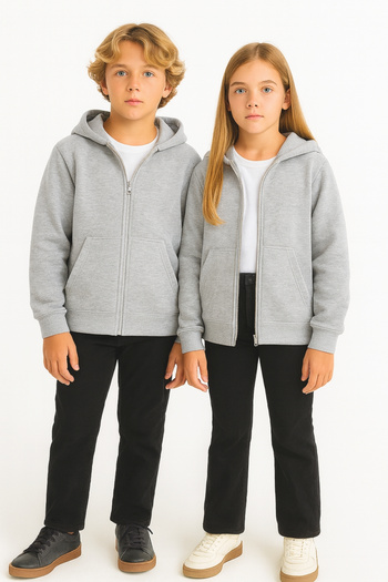 AHENGİM Girls - Boys Basic Zippered Thick 3 Thread Winter School Sweat Ak1815
