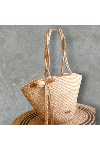 AZR HOME DESİGN Natural Jute Rope Handmade Straw Beach Bag Daily Bag 27X45Cm