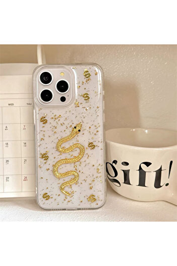 OSG iPhone 15 Pro Max Uyumlu 3d Yılan Desenli Şeffaf Darbe Emici Yapılı Koruyucu Telefon Kılıfı