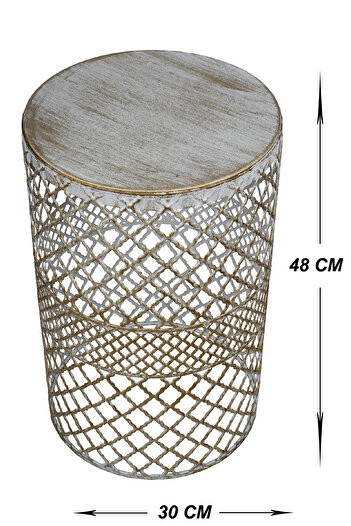 VENON Home Metal Modern Sehpa (300x480) Krem Sarı Patine