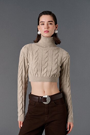 VATKALI Pulover crop tricotat cu gat