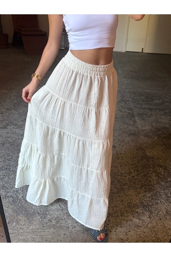 Gallogi 100% Cotton, Muslin Fabric Maxi Length Skirt with Elastic Waist