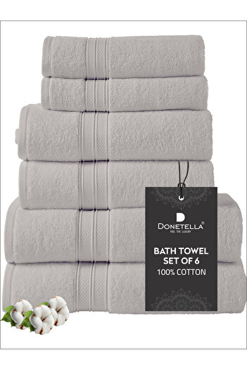 Donetella 6-Pcs Towel Set -2 Pcs Bath Sheet, 2 Pcs Bath Towel, 2 Pcs Hand Towel 600 GSM 100% Combed Cotton