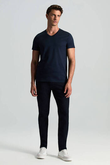 Hemington Navy Blue V-Neck Basic T-Shirt