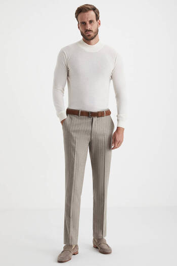 Hemington Cashmere Blend Flannel Chino Beige Striped Camel Pants