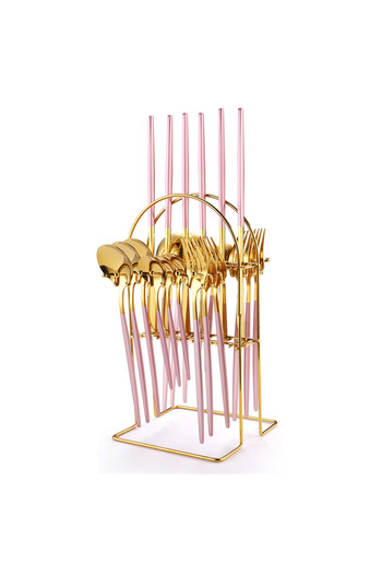 Trendy's Portuguese cutlery set, stainless steel 24 pieces, with stand, TRENDY'S, rose gold