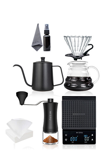 MIBRU V60 Coffee Pour Over 08Pcs Set Includ Filter & Premium Accessories With Kettle, Dripper Scale Server