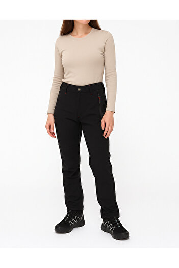 Ysf WorkWear İş Market Women's Water & Windproof Winter Self-Fleece Softshell Outdoor Trekking Pants – Black