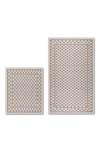 Bluenity Granada Natural Cotton 2-Piece Bath Mat Set 60X100+50X60 cm Beige