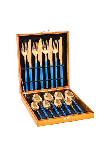 Trendy's Set of 16 stainless steel cutlery, TRENDY'S, blue-gold