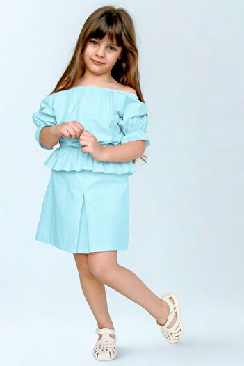 Parla Kids Girl's Alina Madonna Water Green Skirt Blouse Set