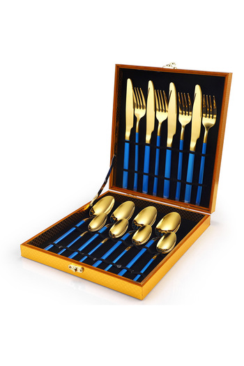Trendy's Set of 16 stainless steel cutlery, TRENDY'S, blue-gold