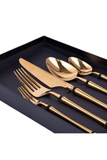 Trendy's Set of 5 stainless steel cutlery, for travel and office, TRENDY'S, gold