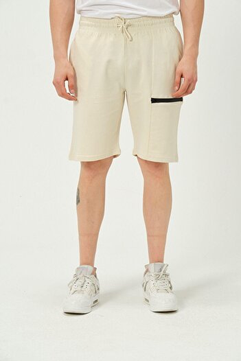 1434 Polo State Men's Zipper Detailed Shorts Ecru