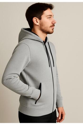 AXXEL Men's Gray Zippered Hooded Sweatshirt-W1148