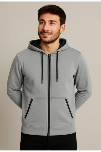 AXXEL Men's Gray Zippered Hooded Sweatshirt-W1148