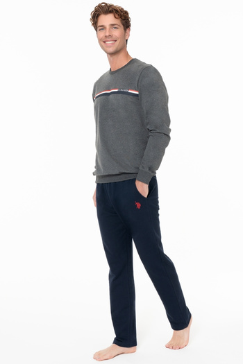 U.S. Polo Assn. Men's Long Sleeve Pajama Set - Anthracite Melange Top & Navy Bottom