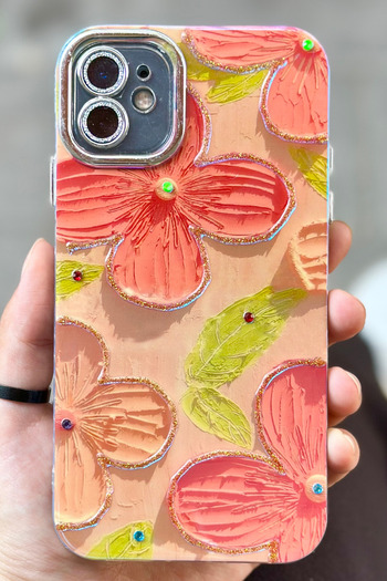 Vip Case iPhone 11 Flower Pattern Self Lens Protection Electroplating Glossy Stylish Hologram Paint Case