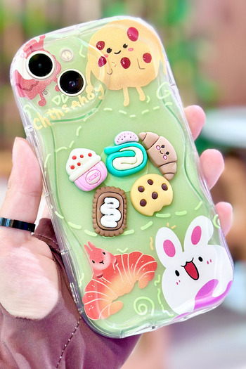 Vip Case 3D Silicone Rabbit Case with Cute Rabbit Cookie Croissant Pattern for iPhone 13