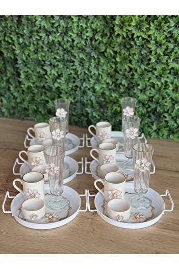 Hediye Köşkü 6 Kişilik 30 parça Porselen Lüks Kahve Sunum Seti Tüm Set