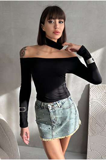 EYLANA Madonna Yaka Sandy Bluz with Neck Accessories