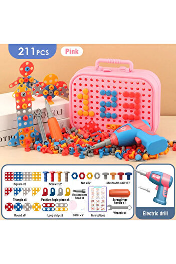 choice2 red 211pcs DIY Nut Hand Disassembly Assembly Puzzle Simulated Screwing Toolbox Early Educational Kid