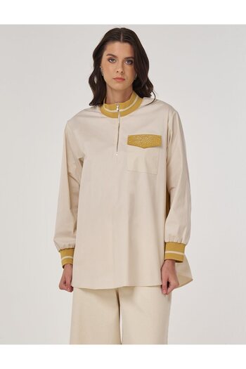 Kayra Turtleneck Cotton Blouse Cream