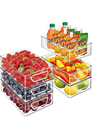 erorex Set 6 Refrigerator Organizer Bins Clear Stackable Storage Bins Fridge, Counter, Cabinet, Pantry