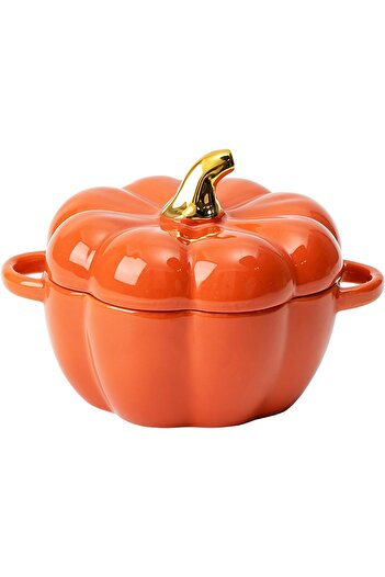 erorex Pumpkin Shaped Ceramic Dutch Oven Lid – Mini Baking Dish & Dessert Casserole Pot – Cute Covered