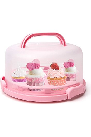 erorex 10 Inch Cake Carrier Lid Handle, Multipurpose Round Cake Holder, Pink Cake Container, Two Sided