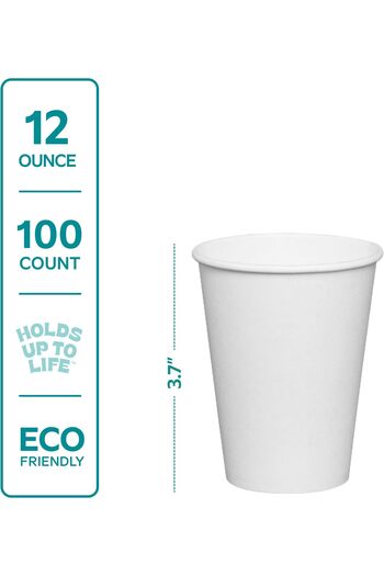 erorex Comfy Package [12 Oz. 100 Count Disposable White Paper Cups, Hot Coffee Cups Eco Friendly Hot Cups