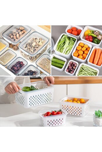 erorex 3 Set Fridge Fruit Storage Containers Colander Airtight Lids, Fresh Food Storage Vegetables, Fruit,