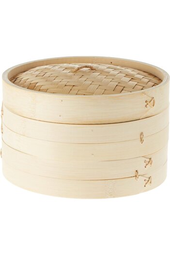 erorex 25Cm Bamboo Steamer,2 Tiers Organic Handmade Bamboo Steam Basket Lid,Chinese Food Steamers,100%