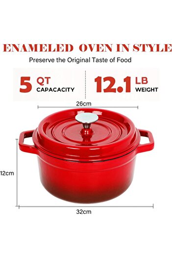 erorex Enameled Cast Iron Dutch Oven Pot 5 Quart Skillet Lid Cooking Pan, Cast Iron Dutch Oven Dual