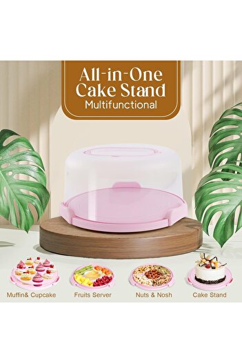 erorex 10 Inch Cake Carrier Lid Handle, Multipurpose Round Cake Holder, Pink Cake Container, Two Sided