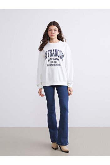 LC Waikiki Hilfa New Season San Francisco Printed Oversize Women's Sweatshirt
