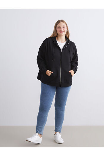 LC Waikiki Black Oversize Women's Thick Zippered Sweatshirt