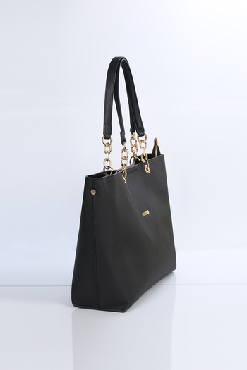 Nas Bag Bird's Eye Chain Detailed Molded Lcst Fabric Large Handle Shoulder Bag