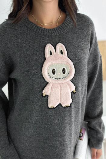 ZISHAN Labubu Embroidered Winter Knitwear Sweater - New Season Oversize Design 66022