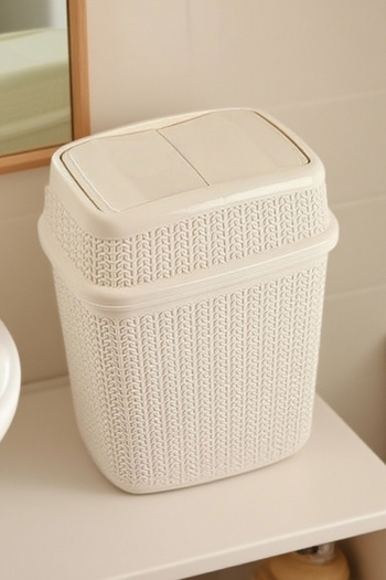 ELDİPA White Knitted Pattern Swing Lid Trash Can |   5 Liters |   Kitchen, Office & Bathroom Trash Can