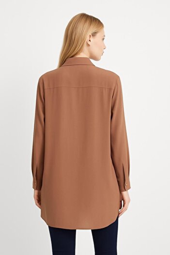 ribana Women's Plus Size Button Detailed Jesica Fabric Fold Sleeve Shirt Collar Tunic