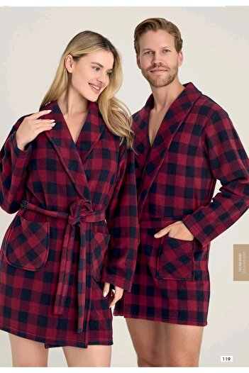 KLY Men's Plaid Single Robes 100% Cotton Dressing Gown