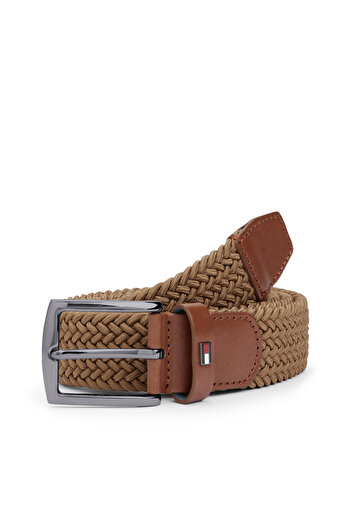 Tommy Hilfiger Men Rooted Brown Denton Elastic Fixed Belt