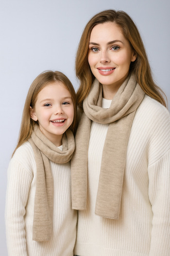 Sebir Moda Single Color Knitwear Mother-Child Set Scarf (40X180Cm and 30X140Cm)