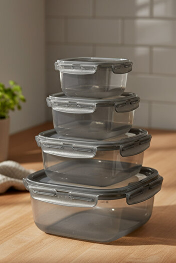 ELDİPA Set of 4 Anthracite Color Storage Containers with Sealed Locking Lids |   400 ml - 700 ml - 1300 ml - 2400 ml
